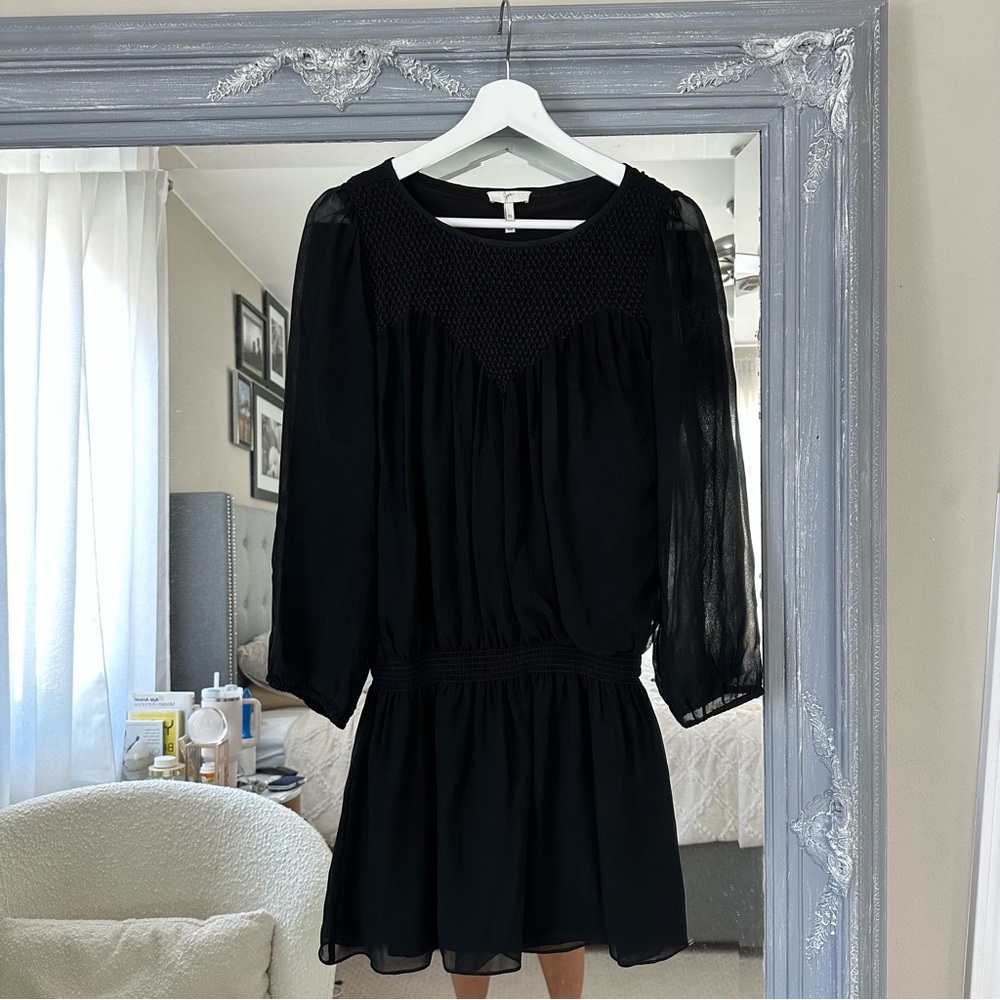 Joie Black Silk Chiffon Drop Waist Mini Dress XS